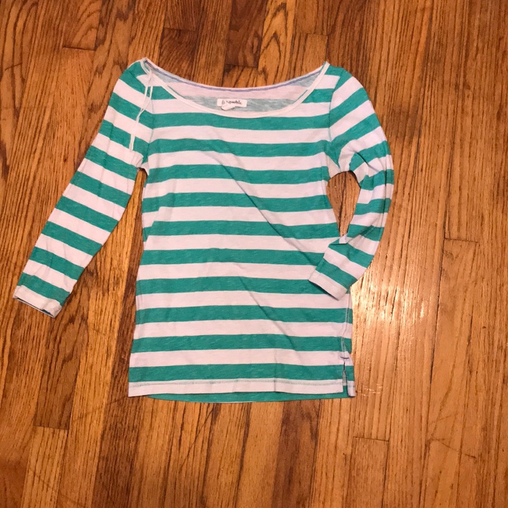 Green and white striped baseball tee
